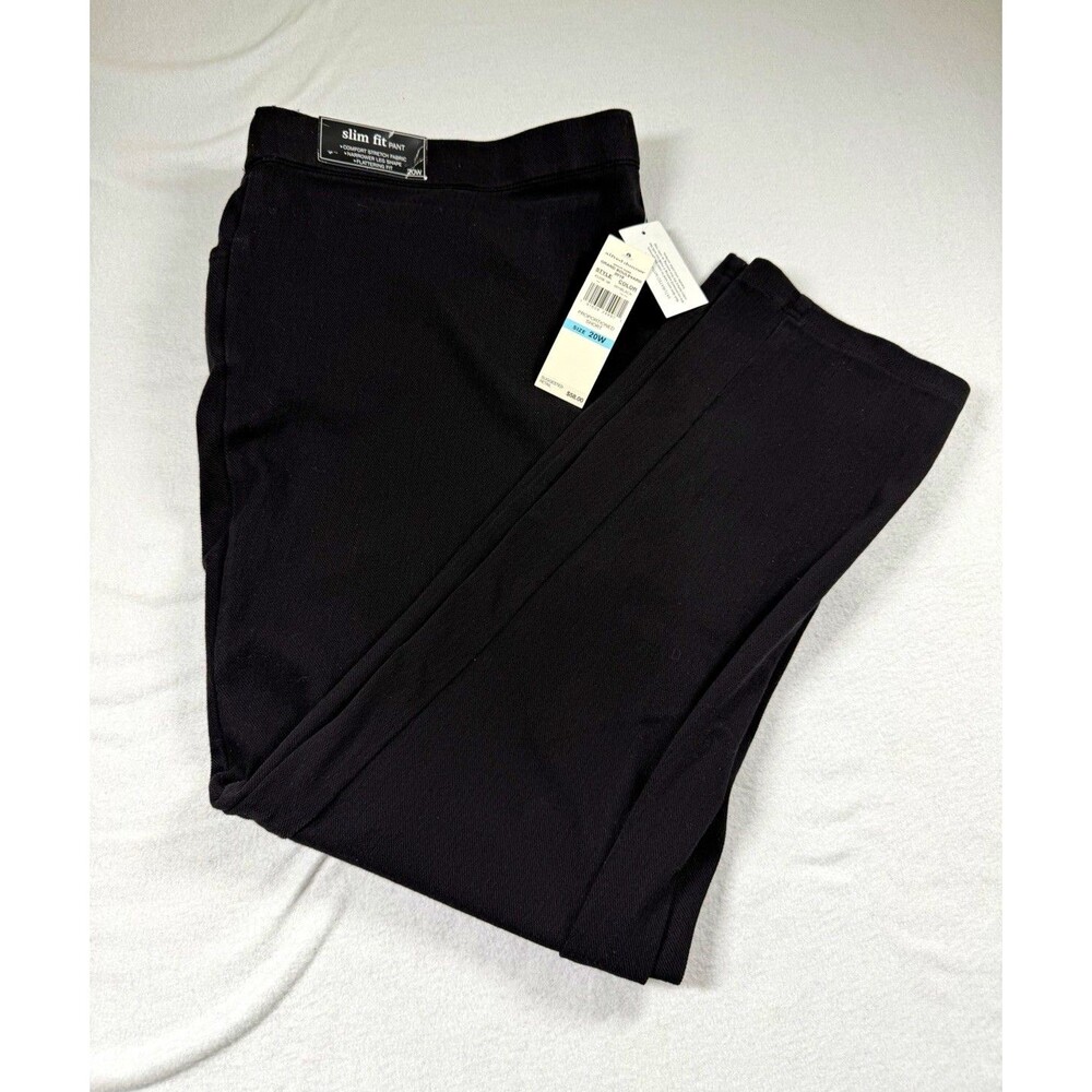 Alfred Dunner Womens Dress Pants 20W Black Twill Stretch Pull On Pockets 449